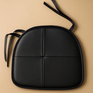 Lambskin Leather BLACK ROUND EDGE Chair Pad | Dining Seat Pad for Home & Office | Housewarming Gifts | Dine Leather Chair Cushion With Ties