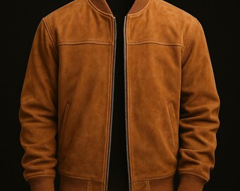 Herren Vintage WILDLEDER BOMBER JACKE In Hellbraun Braun | Tabak Wildleder Bomberjacke für Weihnachten | Pulp Fiction Cowboy Jacke