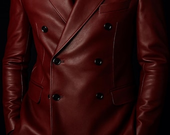 Noorani Mens Leather Blazer | Blood  RED FORMAL Blazer, Western MEETING Party Blazer | Slim Fit Leather Coat | Gift For Winter, Christmas