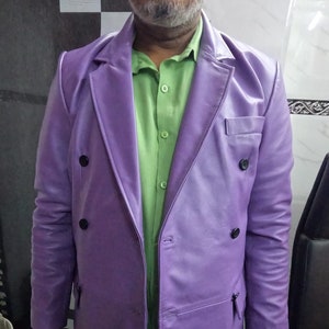 Noorani Mens Leather Blazer, FORMAL Blazer, MEETING Blazer, Wedding Party Wear Leather Blazer, Notch Lapel Prom Leather Blazer - LAVENDER