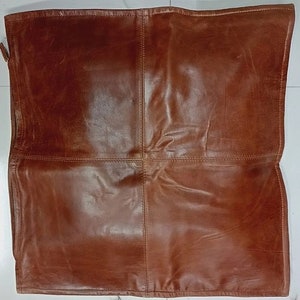 Real Lambskin Crunch Leather Pillow Cover, DISTRESS BROWN Cushion Cover, Couch Floor Pillow Cushion, Antique Brown Leather SQUARE Cushion