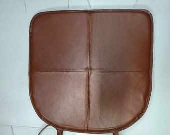 Lambskin Leather Brown one side Round Chair Pad With Ties | Dining seat pad for home, office | Housewarming gifts I Tolix Style Chair Pad