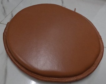 Noorani Lambskin Leather TAN CIRCLE ROUND Chair Pad With Ties | Modern Seat Chair Pad | Seat Pads For Home & Office | Housewarming Chair Pad