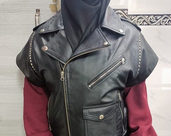 Women Biker Black Punk Rock Studded Motorcycle Style Zipper Leather Vest Coat | Bikers Leather Studded Vest Jacket | Women Belted Waistcoat