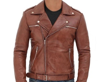 Herren Lammfell Lederjacke BROWN Antique, DISTRESSED Braune Lederjacke Vintage, Retro Braune Lederjacke - Zweifarbige Lederjacke