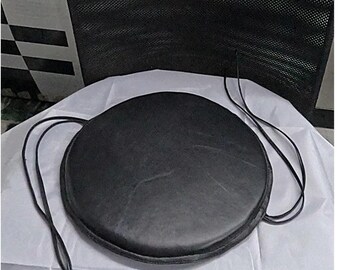 Noorani Lambskin Leather BLACK CIRCLE ROUND Chair Pad With Ties | Modern Seat Chair Pad | Seat Pads For Home/office | Dine Leather Chair Pad