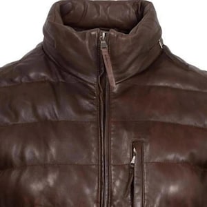 Noorani Men PUFFER Chaleco de Cuero Marrón Espresso / Cazadora de Cuero Biker Chaleco de Cuero / Chaleco Acolchado de Cuero Marrón