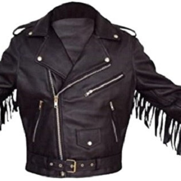 Mens Leather Fringe Jacket BLACK | WESTERN Wear Cowboy Leather Jacket | Winter Men Leather Tassel Jacket | Fringe Jacket Vintage 70s Jacket