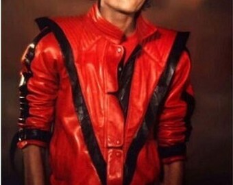 Michael Jackson Style Red/ Black Genuine Leather Jacket by Michael Jackson Style Red/ Black Genuine Leather Jacket by
