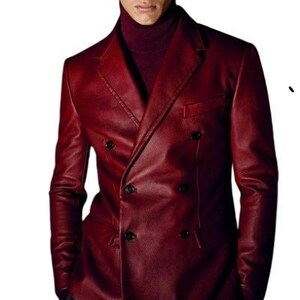 Noorani Mens Leather Blazer | Blood RED FORMAL Blazer, Western MEETING Party Blazer | Slim Fit Leather Coat | Gift For Winter, Christmas image 2