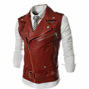 Red leather waistcoat hotsell