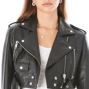 Noorani Damen SCHWARZE Lederjacke | Echtleder Motor BOLERO Shrug Bikerjacke | Lange Ärmel Schöne Look Jacke für Mädchen