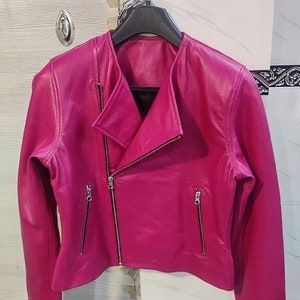 Noorani Women's Stylish Slim Fit Motorcycle PINK Leather Jacket | Classic Casual Leather Jacket |Designer Made Jacket  | party wear jacket |