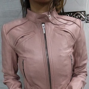 Womens Baby PINK Leather Jacket Slim Fit CROPPED Leather Jacket With Long Sleeves Motor Bolero SHRUG Biker Jacket Short Jacket Girls Etsy