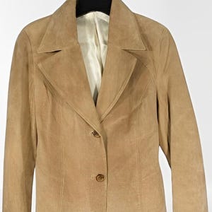 Women Tan Suede Leather Blazer | Slim Fit FORMAL Suede Leather Blazer For Meeting | Suede Leather Coat With 2 Button, Celebrity Suede BLAZER