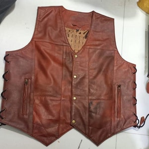 Mens Vintage DISTRESSED Brown Classic Side Laces Leather Vest  | Motorcycle Vest Biker Concealed Carry Vest | ANTIQUE Leather Vest Coat