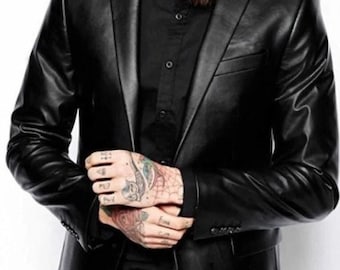 Mens BLACK Leather Blazer | Slim Fit FORMAL Leather Blazer | Lambskin Leather Coat | Celebrity Leather BLAZER | Wedding Blazer Gift Fr Him