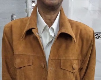 Mens Tan Suede Leather Shirt | Suede Denim Style TRUCKER | Real Suede Leather Jacket | Tan Trucker Cowboy Shirt | Best Surprise Gift For him
