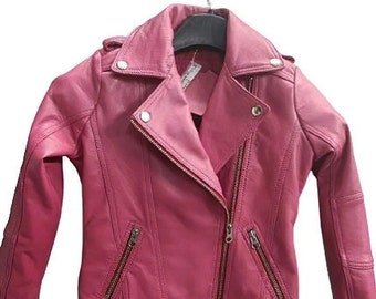 Noorani Women's Stylish Slim Fit Motorcycle HOT PINK Leather Jacket|Classic Casual Leather Jacket|Designer Made Jacket  | Party Wear Jacket