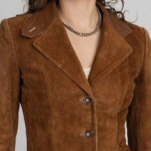 Noorani Womens BROWN SUEDE Blazer | Stylish FORMAL Suede Leather Blazer Coat For Women | Western Outfit Wedding Coat | Halloween Gift Her