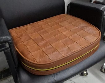 LEATHER SEAT CUSHION - Tan Antique Leather Meditation cushion - Thickness 2" ( 5cm) - Leather Chair Pad - Tolix style Leather Seat Cushion