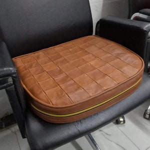 LEATHER SEAT CUSHION - Tan Antique Leather Meditation cushion - Thickness 2&quot; ( 5cm) - Leather Chair Pad - Tolix style Leather Seat Cushion