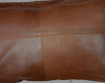 Lambskin Leather Pillow Cover | ANTIQUE  BROWN RECTANGLE Leather Cushion Cover | Crunch Leather Patchwork Case, Decorative Throw Cover Brown