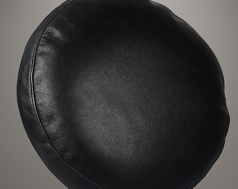 Lambskin Leather Cushion Cover | Leather Round Seat Cover Home Décor, Decorative Throw Covers & Living Room Black | Modern Leather Pillows