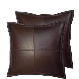 Lambskin LEATHER Pillow cover, SQUARE BROWN Leather Cushion Cover, Paneled Distressed Genuine Leather Brown Handmade Brown Throw Pillow Case