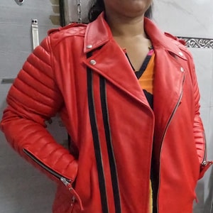 Biker RED Leather Jacket Womens, Handmade QUILTED Leather Jacket Gift For Her , Red Leather Short Jacket, Motorcycle Moto Red Leather Jacket