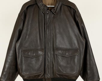 Giacca in pelle di agnello da bomber militare da uomo Noorani / Giacca in vera pelle marrone A-2 Air Force fatta a mano / Giacca a coste - MARRONE scuro