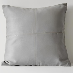 Lambskin GREY Leather Pillow Cover, GRAY SQUARE Cushion Leather Leather sofa cushion replacement, Genuine Leather Lumbar Throw pillow