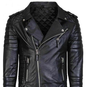 Mens Genuine Lambskin BLACK LEATHER JACKET | Slim Fit Quilted Motorcycle Biker Leather Jacket | Sheep Leather Jacket, Celebrity Movie Jacket