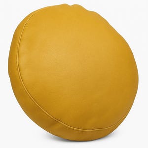 Lambskin LEATHER ROUND Pillow Cover YELLOW, Round leather Cushion, Decorative Throw Cover living Room & Bedroom - Yellow Sofa Cushion Case