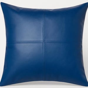 Lambskin Leather Pillow Cover | Square Cushion Cover | Blue Leather Throw Case Cover, Sofa Décor Case | Leather Pet Bed | Cover for Couch |