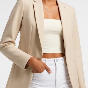 Ladies Lambskin Leather Blazer for MEETINGS CREAM | Stylish with Button Formal Wear Leather Blazer Coat | Leather BLAZER Jacket Outfit Gift