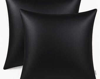 Copricuscino quadrato NERO Copricuscino decorativo per soggiorno e camera da letto, copricuscino quadrato, cuscino per divano in pelle nera, pelle,
