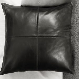 Lambskin LEATHER PILLOW COVER | Square Leather Cushion Cover | Decorative Throw Cover For Living Room | Lumber Case Sofa Couch Cover - Black