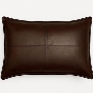Lambskin Leather Cushion Cover | Handmade Housewarming gift | DARK BROWN RECTANGLE leather lumbar pillow Cover Couch Decorative Accent