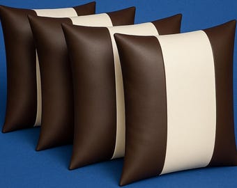 Lambskin Leather Cushion Cover | Brown WHITE SQUARE Pillow Cover | Decorative Leather Pillow Cover HOUSEWARMING | Modern Leather Pillows