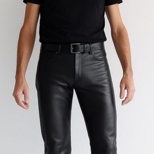 Pantaloni in pelle neri da uomo Noorani / Pantaloni da motociclista aderenti in vera pelle di agnello / Pantaloni casual in pelle da uomo per feste, regalo speciale per lui