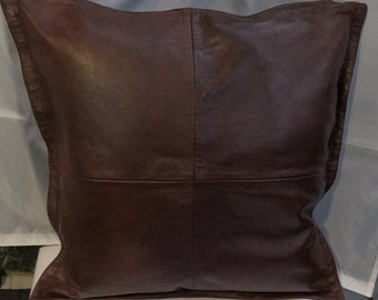 Noorani Lambskin Leather Pillow Cover | SQUARE CUSHION Cover | Brown Sofa Pillow Case | Decorative Throw Cover fr Living Room- Antique BROWN