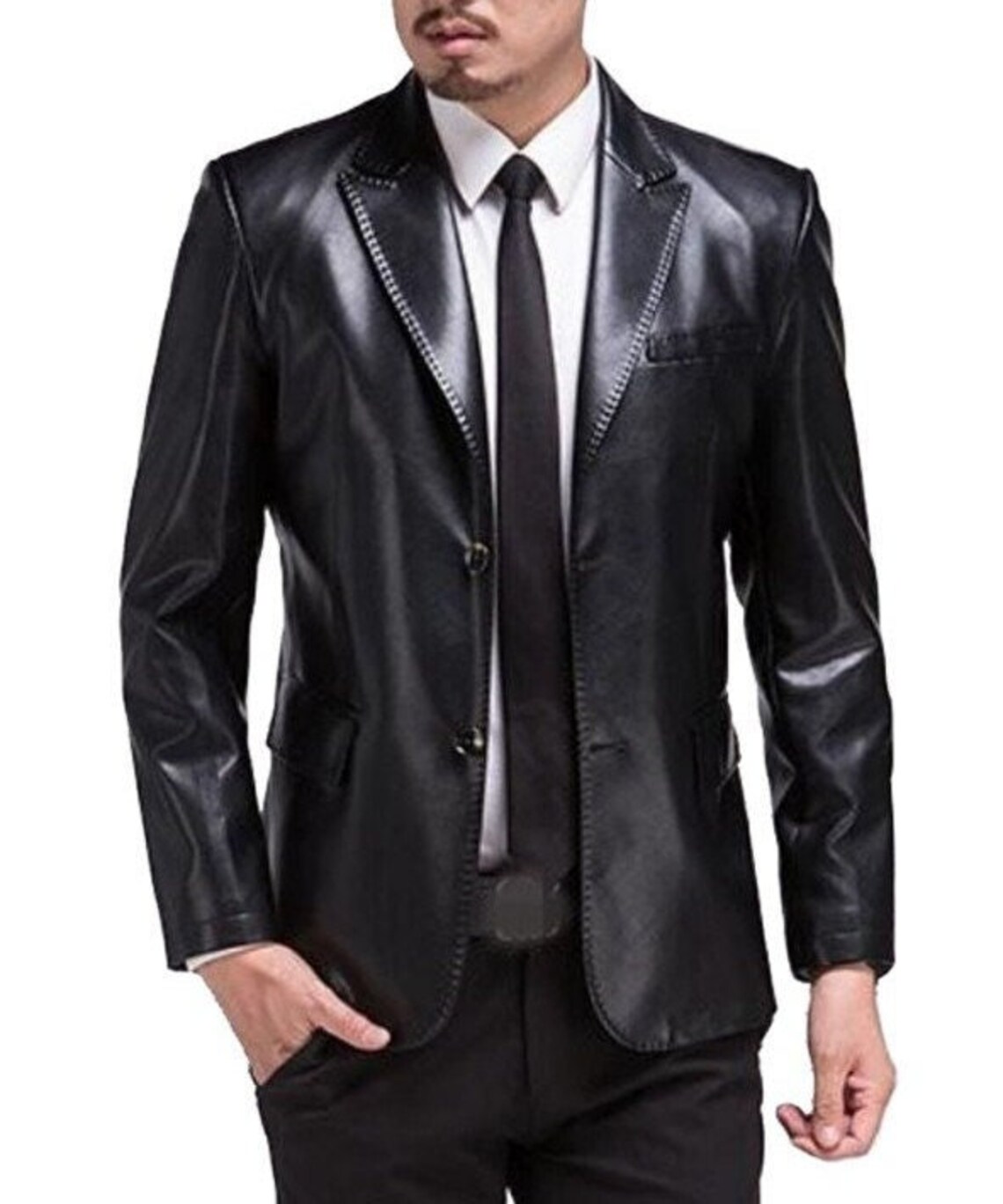 Noorani Men's BLACK Leather BLAZER Slim Fit Casual - Etsy