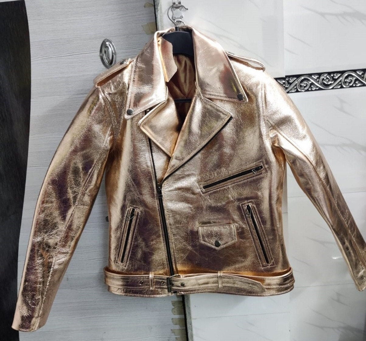 Noorani Womens Leather Jacket ROSE GOLD | New Women Rare!!! All
