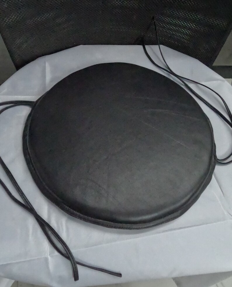 Noorani Lambskin Leather BLACK CIRCLE ROUND Chair Pad With Etsy