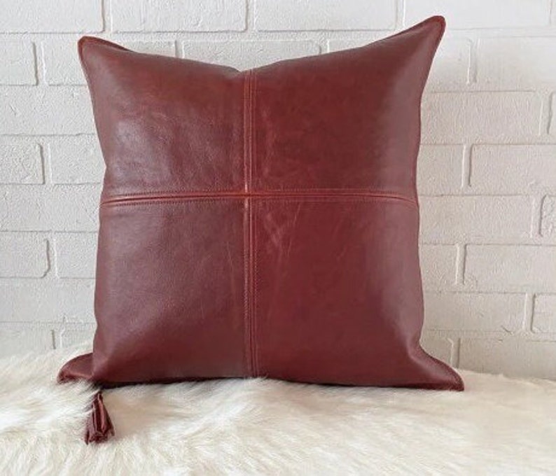Lambskin LEATHER PILLOW Cover Vine Red Leather Square Etsy