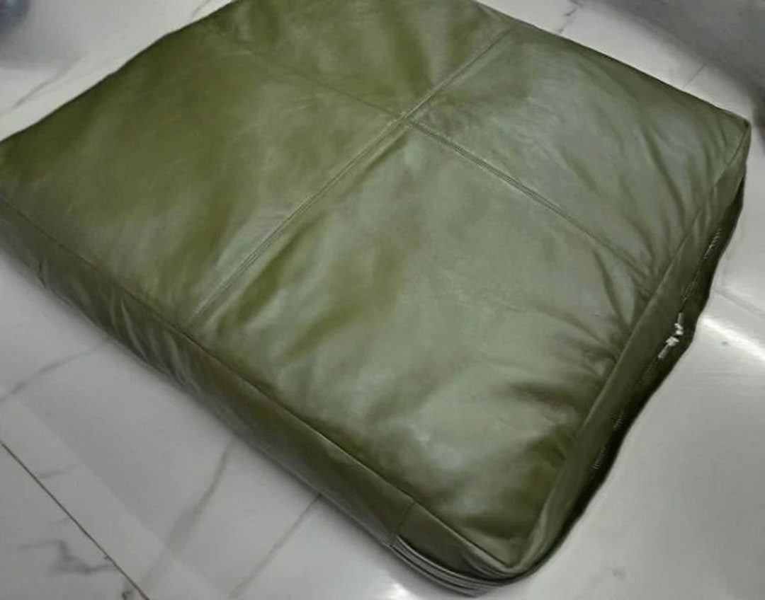 Noorani Olive GREEN Leather Seat Cushion Cover | RECTANGULAR Bench ...