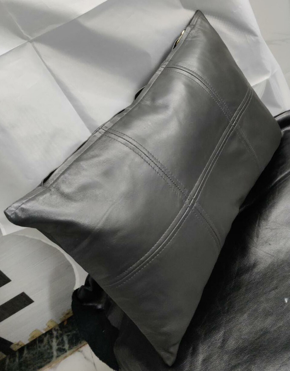 Noorani Lambskin Dark GREY Leather Pillow Cover Leather Etsy