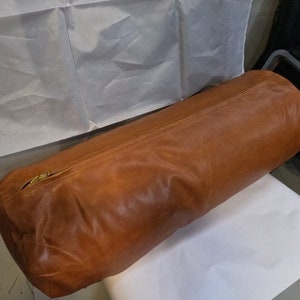 Lambskin Leather BOLSTER Cushion Cover | Tan Brown Leather Pillow Cover | Yoga Neck Roll Case, Housewarming Sofa Décor Throw Cover Gift Item