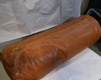 Lambskin Leather BOLSTER Cushion Cover | Tan Brown Leather Pillow Cover | Yoga Neck Roll Case, Housewarming Sofa Décor Throw Cover Gift Item